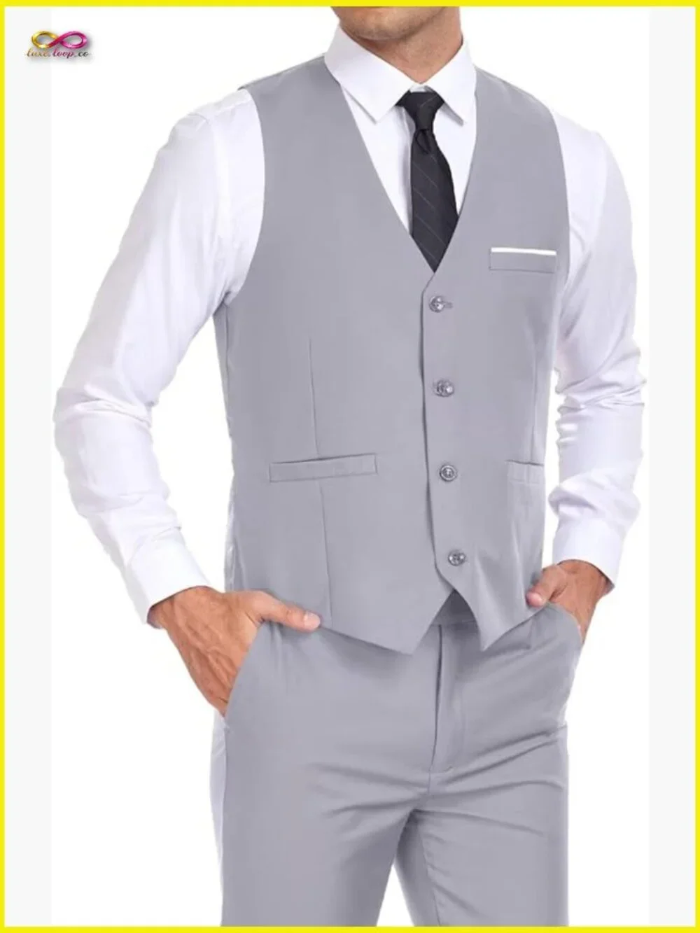 Slim Fit Vest Pant Suit Set Classic Elegant Wedding Business Casual Groomsmen